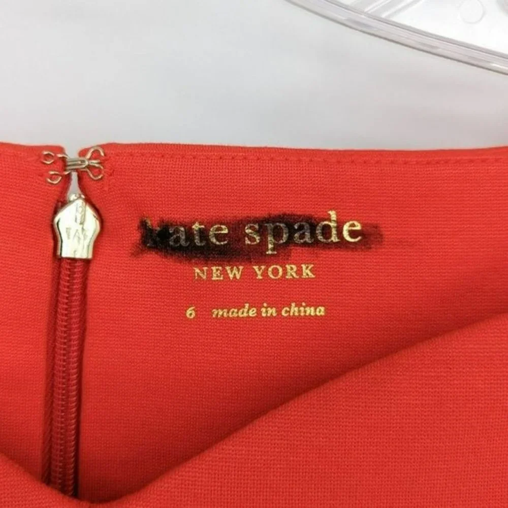 Kate Spade Fit & Flare Dress 6 Red 3/4 Sleeve Sweetheart Neck Stretch Ponte Knit